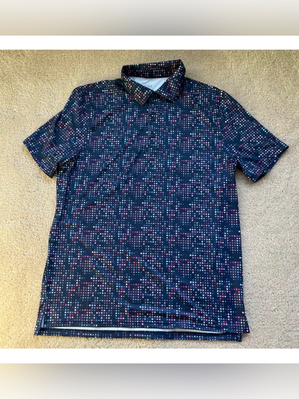 1764 Signature Men’s Blue Star Print Performance Golf Polo Shirt - Size L - EUC